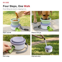 Mangeoire de voyage portable 3-en-1 en silicone pour chien avec rangement pour nourriture et support pour sacs à déchets, bol pliable et tasse d'extérieur pour animaux de compagnie
