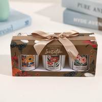 Ensemble cadeau de 3 bougies parfumées en cire de soja avec tasses en céramique à motifs floraux, décoration botanique pour la maison, mariage, Saint-Valentin, Noël