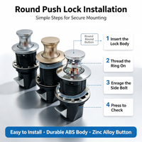 Serrure à bouton-poussoir ronde sans clé, loquet à bouton-poussoir en alliage de zinc et ABS pour camping-car, bateau, boîte à outils, armoire, installation facile, plusieurs finitions