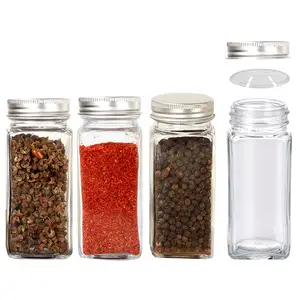 12 Pcs Glass Spice Jars/Bottles 4oz Empty Square Spice Containers with Spice Labels and Airtight Metal Caps with Shaker Lids