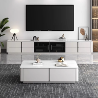 Ensemble moderne de meuble TV et table basse en bois et marbre avec design portable sur pied pour petits appartements