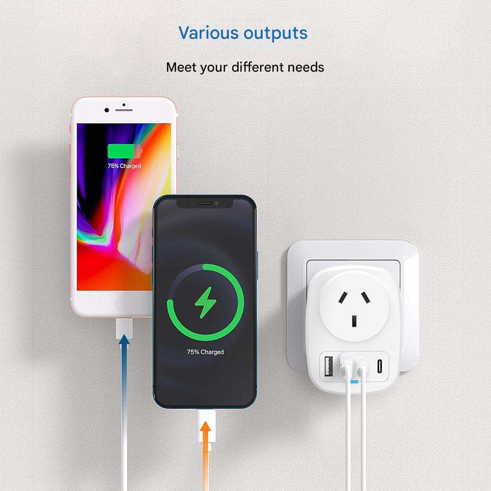 HONPNK AU to Janpan 5 in 1 Universal Travel Plug Adapter with 2 USB-A 2 Type-C Sockets Max 18W AC Power Charger Pd Function