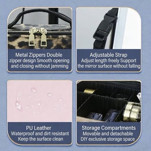 Estuche de Maquillaje Apilable de Cuero PU de Gran Capacidad, Estilo Europeo de Alta Gama, Transpirable, con Espejo - Product Image 2