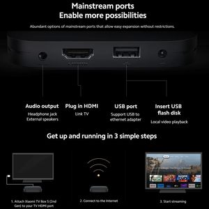 สำหรับกล่องทีวี S (เจนเนอเรชัน2ND) Quad Core Cortex-A55 4K Ultra HD สำหรับทีวีเครื่องเล่นมีเดียสตรีมมิ่งเครื่องเล่นคู่แบนด์ไวไฟสีดำ - Product Image 3