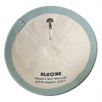 Kippa en coton et lin respirant à 4 panneaux avec impression personnalisée et bordure bleue – Calotte juive pour cadeaux de mariage – Toutes saisons