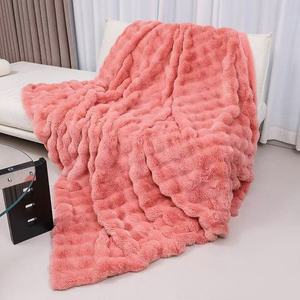 Couverture douillette en polaire polyester et flanelle, douce, unie, imitation fourrure de lapin, motif imprimé, pour lit double, toutes saisons - Product Image 6