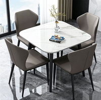 Ensemble de table à manger carrée en pierre frittée avec 4 chaises, pieds en acier au carbone, table de cuisine moderne pour petit appartement