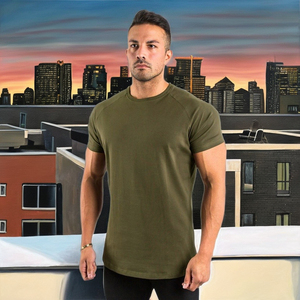 Maglietta alta in cotone Spandex Muscle Fit da uomo maglia lunga <span class=keywords><strong>per</strong></span> la corsa in <span class=keywords><strong>palestra</strong></span> allenamento estivo Sport Fitness abbigliamento a sbuffo tinto - Product Image 3