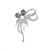 Broche Fleur en Cristal Bleu XILIANGFEIZI Tendance pour le Quotidien, Accessoire Vestimentaire en Perle Naturelle pour Femme