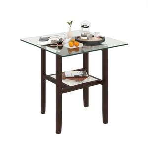 Tavolino da Caffè Quadrato in Vetro Marrone da 24 Pollici con Ripiano Portaoggetti, Arredamento Moderno per Soggiorno - Product Image 1