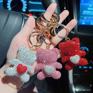 Factory Wholesale Designer Luxury Shining Water Diamond Bear Car Keychain Cute Bear Metal <b>Keyring</b> Girl Gift - Product Image 1