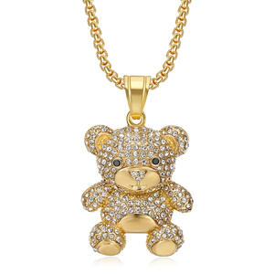 Hiphop Iced Out Diamond Little Bear a prueba de agua Pvd Acero inoxidable joyería de moda colgantes collares 18K chapado en oro mujeres - Product Image 4