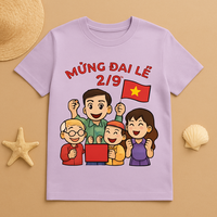 95% coton + 5% spandex tricoté court col rond régulier (col rond) T-shirt violet clair vietnamien