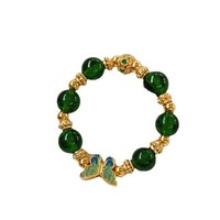 Ensemble de bijoux élégants et tendance : Bague papillon perlée émeraude style rétro et Bracelet Pixiu