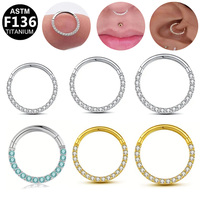 Cincin Hidung Getta Wholesale Gold Hinged Ring Clicker 16G/18G, Zirkon Warna-warni, Titanium ASTM F136, Perhiasan Tindik Tubuh, Anting, Hadiah