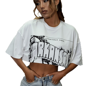 Custom 2026 Women Vintage Graphic Crop Top T Shirt Casual Streetwear Short Sleeve Letter Print Cropped Tee Fashion Summer Top - Product Image 1