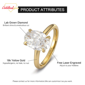 Bague de mariage en or jaune 18 carats avec diamant ovale de 3 carats, couleur D, clarté VS, cultivé en laboratoire par IGI, de la marque Goldleaf Jewelry - Product Image 6