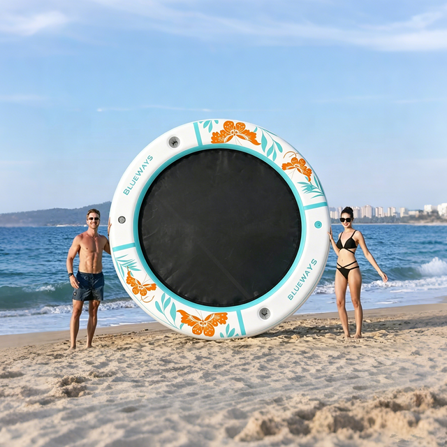 Professional Inflatable Floating Mesh Dock, 305cm Large Water Island Mat with Double Action Pump & Bag for Lake Sea