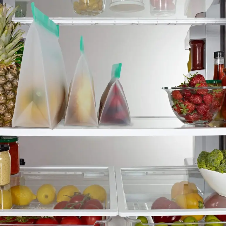 Tas penyimpan makanan berdiri Freezer anti bocor PEVA tas kunci ritsleting dapat digunakan kembali untuk kemasan makanan