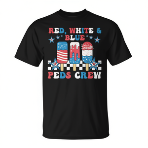 T-shirt à manches courtes rouge, blanc et bleu, col ras du cou, unisexe, design patriotique du 4 juillet - Product Image 2