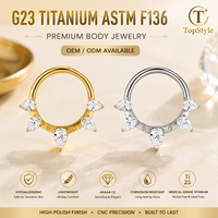 Anneau de piercing pour septum en titane G23 avec CZ poire 16G 1,2 mm 8/10 mm, taille personnalisée, pour piercing de narine
