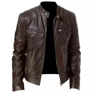 Hot Sale Leather Jacket New Arrival Pu Plus Size Motorcycle Coat Dyed Leather Men's Jackets Fabric & with Pocket Plain Canvas