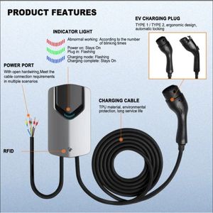Chargeur intelligent pour véhicules électriques 7 kW, prise Type 2, IP65, station de recharge murale pour divers véhicules électriques - Product Image 1