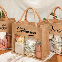 Sac Fourre-Tout en Lin Écologique et Jute avec Fenêtre Transparente, Logo Personnalisé et Poignée Corde en Coton – Une Pochette Cadeau Élégante