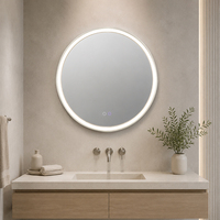 Miroir intelligent de salle de bain 088-Y, circulaire, mural, avec affichage de la température en temps réel, miroir LED anti-buée, à intensité variable, pour usage résidentiel