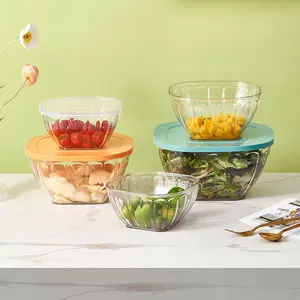 DS2152 Contenedores de almacenamiento de alimentos Cocina Snack Ensaladeras Cuencos de plástico transparente para servir con tapas Cuencos para mezclar mascotas con tapas