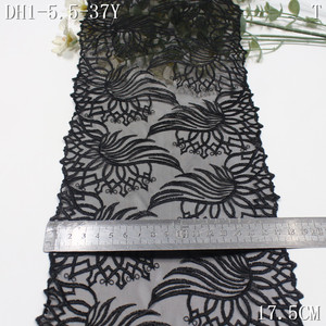 Encaje Elástico Bordado Negro sobre <span class=keywords><strong>Tul</strong></span> de 17 cm, Adorno de Encaje Bordado Floral para Prendas de Lencería Femenina - Product Image 2