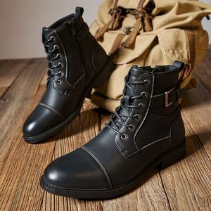 Nouvelles Bottes Homme 2026 en Cuir Véritable à Bout Rond, Lacets, Semelle Antidérapante en Caoutchouc, Style Toutes Saisons - Product Image 4