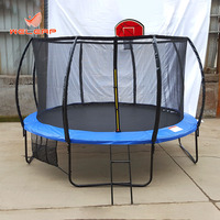 Trampoline Weleap Bungee Poteau incurvé avec panier de basket et échelle Trampoline de 14 pieds avec filet