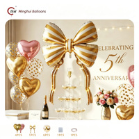 Set Balon Foil Pita Bergaris Balon Foil Hati Balon Lateks Konfeti Dekorasi Pesta Ulang Tahun Baby Shower Pernikahan Ulang Tahun