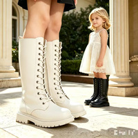 Bottes montantes bicolores noires et blanches pour filles, avec fermeture éclair latérale et lacets, toutes saisons, pour jeunes enfants, style Joker, tige longue en PU