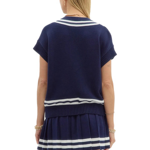 Grosir Sweater Rajut Wanita Lengan Pendek Logo Kustom untuk Tenis <span class=keywords><strong>Golf</strong></span> Klub Country Preppy Musim Panas Kerah V Berkualitas Tinggi - Product Image 4