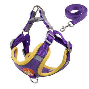 Ensemble de harnais pour animaux de compagnie en vente chaude, gilet réfléchissant doux pour chien, tissu en daim, laisse rétractable réglable, sangles de poitrine pour chiens - Product Image 2