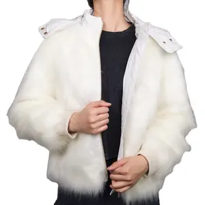 2021 wholesale plus size faux fur jackets coat for women with pu hoodie