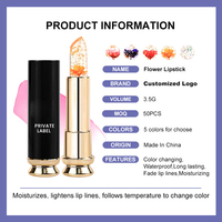 Clair 24k feuille d'or rouge à lèvres en gros fleur magique rouge à lèvres changer de couleur hydratant changement de couleur rouge à lèvres