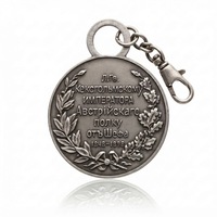Porte-clés mousqueton en alliage de zinc, style médaille de dessin animé, avec portrait d'empereur de guerre vintage en relief, finition argent antique, souvenir historique de collection