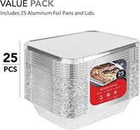 25 récipients en aluminium jetables avec couvercles, idéaux pour la cuisson, la préparation et le stockage des aliments, rectangulaires argentés