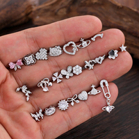 Pendientes de Acero Inoxidable con Rosca Interna y Circonita Cúbica, para Tragus y Cartílago, con Parte Trasera Plana, Joyería de Moda para Piercing, Pendientes Tipo Stud, Joyería Corporal