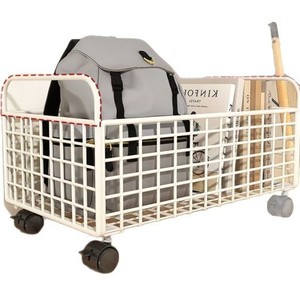 <b>Storage</b> <b>Cart</b> Metal Wire Rolling Basket With Wheels For Office Home Desk Organizer White Rectangle Floor Type Movable - Product Image 5