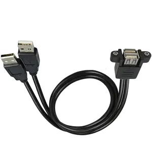 Wholesale Computer Panel Mount Dual USB 2.0 Type A Male To Female Extension Cable With Ears Screws Locking