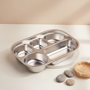 Plateau repas divisé en acier inoxydable poli SUS316, écologique, de qualité alimentaire, pour enfants, adultes, cantine scolaire - Product Image 1