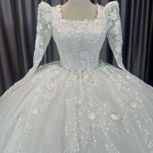 Lscm77 Modern Ball Gown <b>Wedding</b> Dress with Appliques Floor-Length Chapel Train Lace Fabric Built-in Bra- - Product Image 4