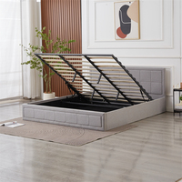 Einfaches, günstiges, schönes, dickes Kopfteil, Leinen, Grau, Weiß, Bett, getuftet, Queen-Size, King-Size, Gaslift-Bettrahmen mit Stauraum