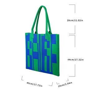กระเป๋าถักไหมพรม กระเป๋าสะพายไหล่ถักไหมพรม กระเป๋าถือผู้หญิงขนาดใหญ่ ความจุเยอะ ทำจากโพลีเอสเตอร์ สายสะพายสองเส้น พกพาสะดวก ปิดแบบเปิด ดีไซน์ใหม่ทันสมัย - Product Image 5