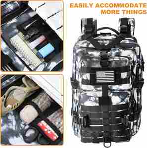 Mochila Táctica MOLLE de Fábrica para Camping, Viajes de 3 Días, con Parche de Bandera de EE. UU., Impermeable, de Poliéster, en Negro, Blanco y Camuflaje - Product Image 6
