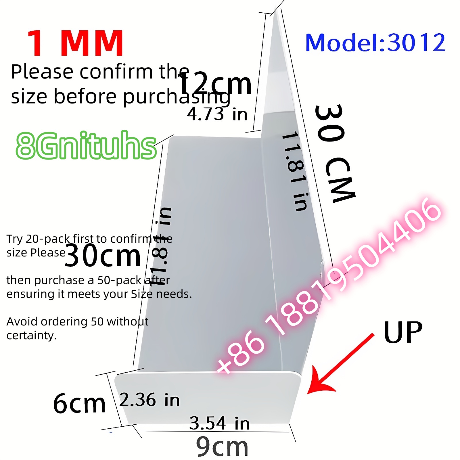 Panneau autocollant blanc UP 30 * 12CM + 9 * 6CM 1MM